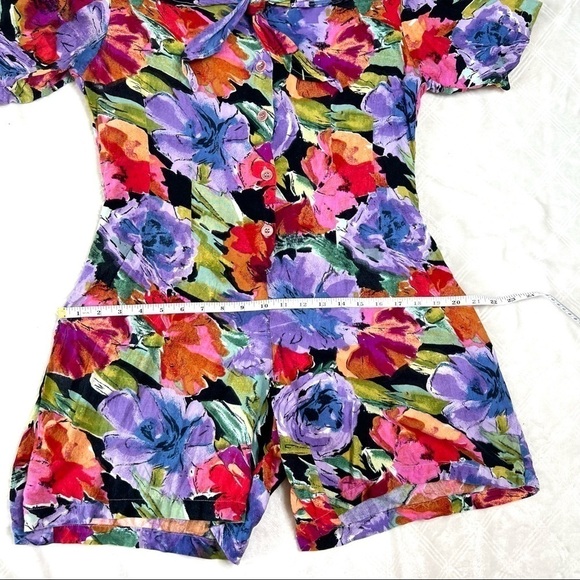 In Charge Vintage 90s Retro Colorful Floral Print Short Sleeve Romper Medium - Picture 13 of 16